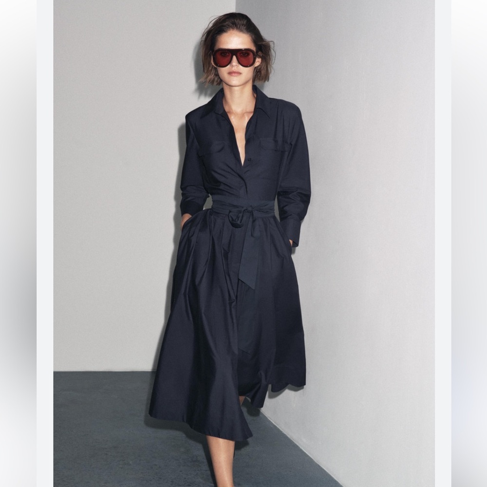 Zara NWT ZW Collection poplin dress navy blue 8622/654